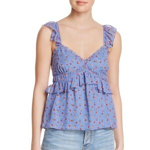 Joie Silk Floral Ruffle Cami Top Large | Romantic Boho Feminine Blouse